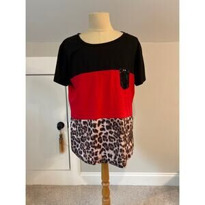 Red Black and Animal Print Tee Shirt 18W
